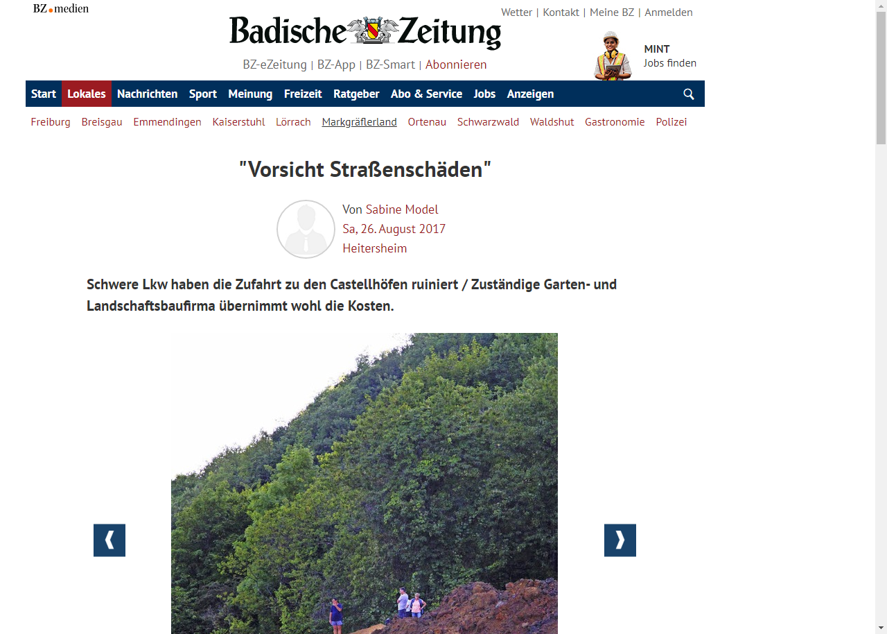 Badische Zeitung 26.08.2017: Vorsicht Straßenschäden