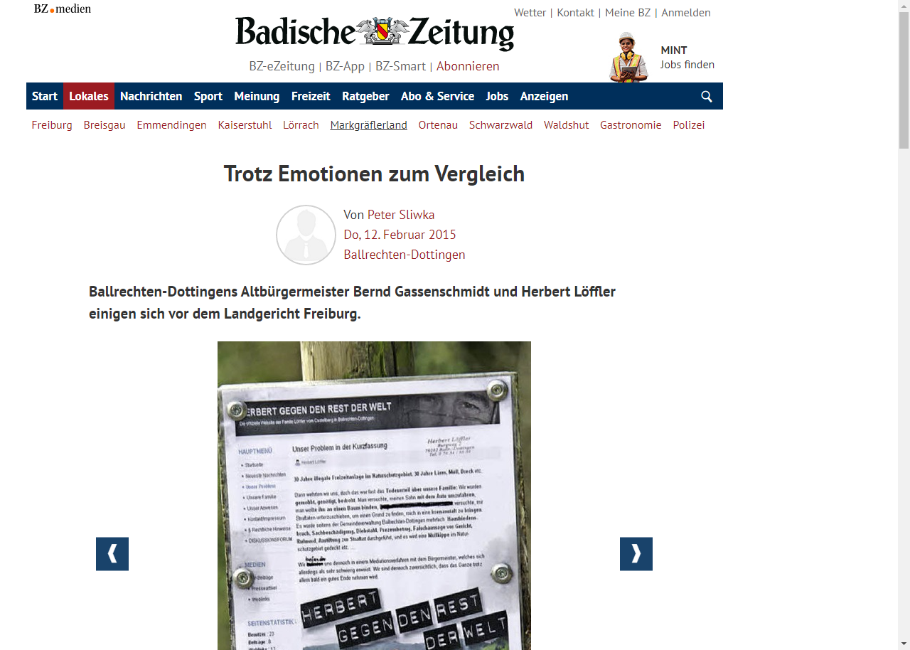 Badische Zeitung 12.02.2015: Trotz Emotionen zum Vergleich