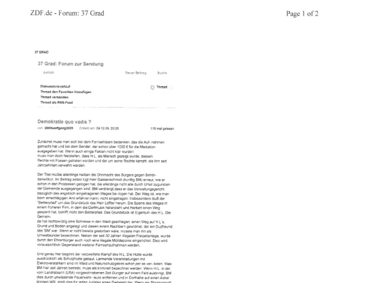 Foren-Einträge ZDF 37 Grad (Auswahl)